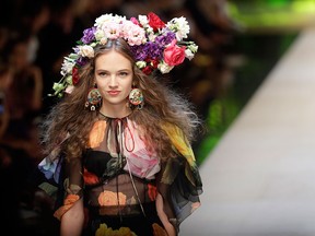 A model walks the runway at the Dolce&Gabbana Spring 2017 collection show as part of Milan Fashion Week on September 25, 2016.