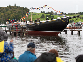 The Bluenose II returns to the water in Lunenburg, N.S., in 2012 after a costly, over-budget refit.