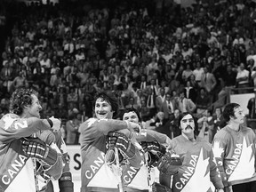 Team Canada celebrates their win against Team Czechoslovakia on September 13, 1976. Millions of Canadians watched with delight in 1976 as the home side captured the inaugural Canada Cup, a forerunner of this month's World Cup of Hockey tournament in Toronto.