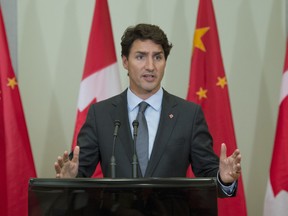 Canadian Prime Minister Justin Trudeau speaks with the media following the G20 Leaders Summit in Hangzhou, on Monday September 5.