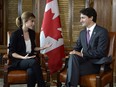 Canadian Prime Minister Justin Trudeau meets with actor and United Nations Women Goodwill Ambassador Emma Watson in Ottawa, Wednesday September 28, 2016.