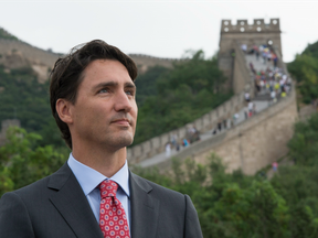 Canadian Prime Minister Justin Trudeau looks on as he takes in a view of the Great Wall of China, in Beijing on Thursday, September 1, 2016.