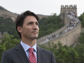 Canadian Prime Minister Justin Trudeau looks on as he takes in a view of the Great Wall of China, in Beijing on Thursday, September 1, 2016.