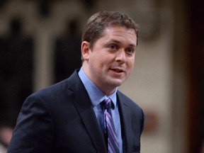 Conservative MP Andrew Scheer asks a question during Question Period in the House of Commons in Ottawa, Monday, April 11, 2016.