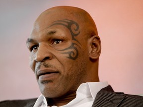 A clear view of Mike Tyson's distinctive face tattoo