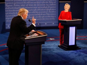 Republican presidential nominee Donald Trump, left, and Democratic presidential candidate Hillary Clinton square off in the first presidential debate on Monday.