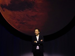 Tesla Motors CEO Elon Musk speaks about the Interplanetary Transport System which aims to reach Mars with the first human crew in history, in the conference he gave during the 67th International Astronautical Congress in Guadalajara, Mexico on September 27, 2016.