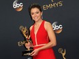 Tatiana Maslany with her Emmy win on Sunday night.