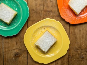 These lemon squares can be stored at room temperature for a day or in the refrigerator for several days, in a tightly covered container with a piece of wax or parchment paper between each layer.