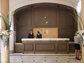 The lobby of the Plaza Athénée hotel in Paris  is pictured in a file photo. In Europe, a lack of new properties and a modest economic recovery likely will push hotel rates up by 2 per cent or so.