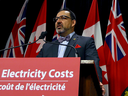 Glenn Thibeault, Minister of Energy announces he will suspend large renewable energy procurement in Toronto, Ont. on Tuesday Sept. 27, 2016.