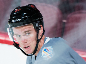 Connor McDavid looks on during Team North America training camp in Montreal on Sept. 5.