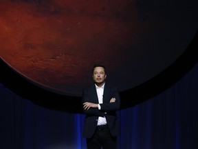 Elon Musk, chief executive officer for Space Exploration Technologies Corp. (SpaceX), pauses during the 67th International Astronautical Congress (IAC) in Guadalajara, Mexico, on Tuesday, Sept. 27, 2016.