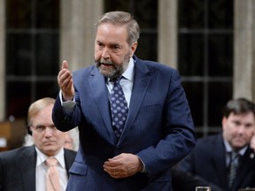 NDP Leader Tom Mulcair addresses Prime Minister Justin Trudeau in the House of Commons on May 19.