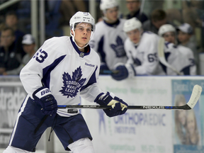 Auston Matthews scrimmages during Toronto Maple Leafs development camp in Niagara Falls, Ont. on July 8.