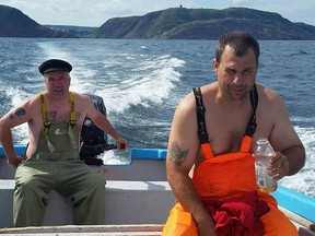 Fishermen Keith Walsh (left) and Billy Humby are shown in a handout photo from the Facebook page of Terry Ryan. Both men, along with Keith's son, Keith Walsh Jr., and his father Eugene Walsh were on board an open, seven-metre boat reported overdue Tuesday night before two bodies were recovered near St. John's.