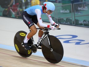 Canada's Nicole Clermont competes during the Women's 3000m Individual Pursuit in the velodrome at the Rio Paralympics in Rio De Janeiro, Brazil  on Thursday September 8, 2016.