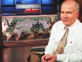Peter Mansbridge poses on the set of The National in 2000.