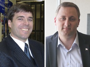 Conservative leadership candidates Pierre Lemieux, left, and Brad Trost, right, are running to the party's socially conservative base.