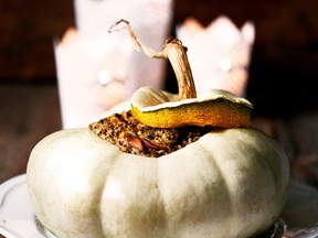 Day’s stuffed flat white boer pumpkin (recipe follows) is a showstopper, and can be served as a vegetarian entrée or side dish.