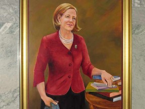 Former Alberta premier Alison Redford’s official portrait was added to the legislature’s paintings of past premiers on the third floor of the building