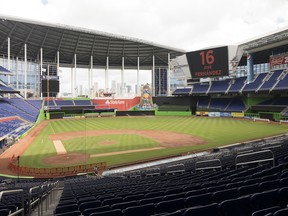 The scoreboard at Marlins Park displays Fernandez's name and number, after Miami's game against the Atlanta Braves on Sept. 25 was cancelled.