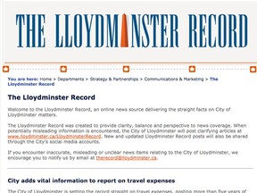 A screengrab of the online Lloydminster Record on Thursday.