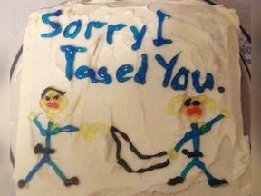 Stephanie Byron's lawsuit says a deputy shot her with a stun gun, then apologized with a photo of a cake that said, "Sorry I Tased You" in blue frosting.