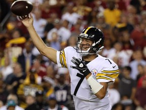 Pittsburgh Steelers' quarterback Ben Roethlisberger throws a pass against the Washington Redskins in NFL action Monday night in Washington. Roethlisberger had three touchdowns passes in a 38-16 rout.
