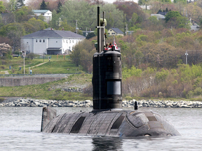 HMCS Windsor, one of Canada's four Victoria-class submarines, in Halifax harbour on May 26, 2016.