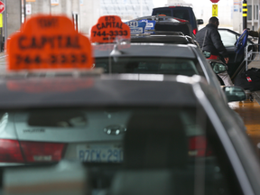 Taxis in line at the Ottawa airport.