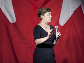 Simcoe-Grey MP Dr. Kellie Leitch addresses a packed house Saturday in Barrie at a Conservative Futures rally