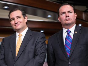 Sen. Ted Cruz, left, with Sen. Mike Lee in 2013. Lee was blindsided by Cruz's endorsement of Donald Trump on Friday.