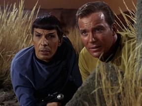 Leonard Nimoy and William Shatner as Mr. Spock, and Capt. Kirk in "The Man Trap," the first aired episode of Star Trek, broadcast on Sept. 8, 1966.