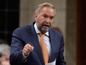 NDP Leader Tom Mulcair asks a question during Question Period on Monday, Sept. 19, 2016.
