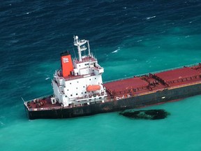 A file photo of tge Chinese coal carrier the Shen Neng 1 after the vessel ran aground near Australia's Great Barrier