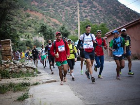 Each stage of the Trans Atlas Marathon begins in a mountain village in Morocco. Race director Mohamad Ahansal puts on a great start line atmosphere as he sends off the runners each morning.