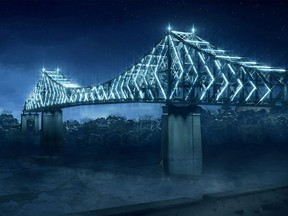 An artist's rendition shows Montreal's Jacques Cartier bridge that will be fitted with 2,800 lights that will change colour according to the season to celebrate the city's 375th anniversary next year.