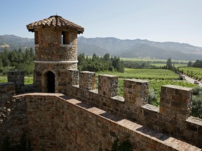 In this photo taken May 31, 2016, a rampart of the Castello di Amorosa overlooks the Napa Valley in Calistoga, Calif.