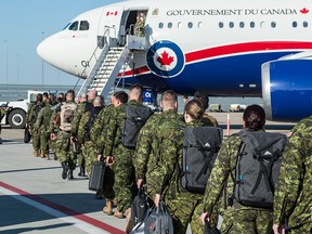 Canadian troops depart Edmonton for a six-month deployment to Ukraine on Aug. 3, 2016.