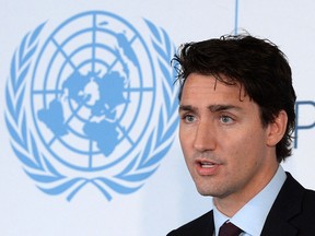 Prime Minister Justin Trudeau speaks at a Global Compact luncheon at the United Nations headquarters in New York City on Sept. 19, 2016.