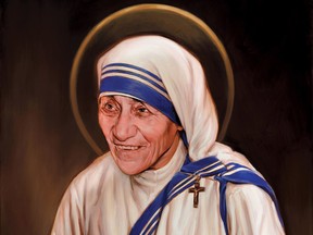 A photograph shows a reproduction of Chas Fagan's painting of Mother Teresa. It will be used as the official image of Mother Teresa during her canonization ceremony