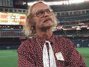 Canadian author W.P. Kinsella stands on the baseball field before game five of the World Series between Toronto Blue Jays and Atlanta Braves at the Skydome in Toronto, Oct. 23, 1992.