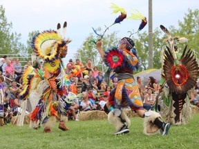 Akwesasne Pow Wow dancers during an opening dance, on Cornwall Island on September 10. The band has created Canada's first indigenous court.