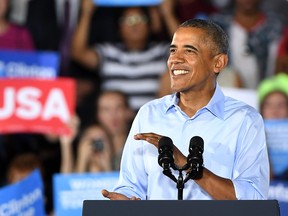 U.S. President Barack Obama speaks during a campaign rally for Democratic presidential nominee Hillary Clinton at Cheyenne High School on October 23, 2016 in North Las Vegas, Nevada.