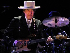 This file photo taken on April 25, 2011 shows US poet and folk singer Bob Dylan performing during the Bluesfest music festival near Byron Bay.