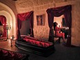 Tami Varma, granddaughter of Devendra Varma, a scholar of English gothic tales and an expert in vampire lore, adjusts her makeup at Bran Castle in Romania on October 31, 2016.