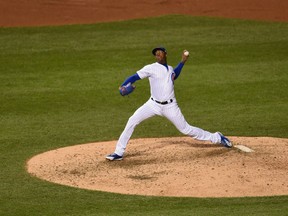 Reliever Aroldis Chapman of the Chicago Cubs was at his dominant best, throwing 2.1 innings of relief to earn the save in Chicago's 3-2 win over the Cleveland Indians in Game 5 of the World Series Sunday night at Chicago's Wrigley Field.  The series now shifts to Cleveland for Game 6 on Tuesday with the Indians holding a 3-2 edge in games.