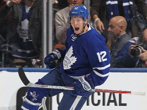 Connor Brown of the Toronto Maple Leafs scored his only goal of the season so far against the Boston Bruins on Oct. 15, 2016 at the Air Canada Centre.
