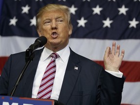 Republican presidential candidate Donald Trump speaks during a campaign rally at the Delaware County Fair, in Delaware, Ohio, on Oct. 20.